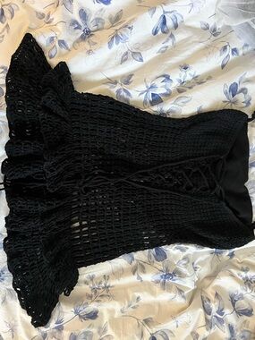 Indah Black Crochet Tube Dress with Ruffled Hem